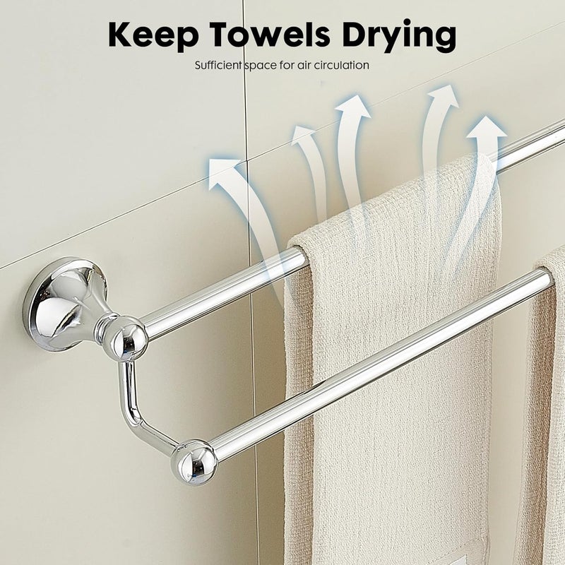Ntipox Antique Bathroom Double Towel Bar Chrome, 24 Inch Towel Racks for Bathroom Wall Mounted,Bathroom Towel Holder,Bathroom Two Towel Hanger Rod - Image 3